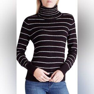 Kensie Soft Fuzzy Black & White Striped Turtleneck Sweater Large NWT